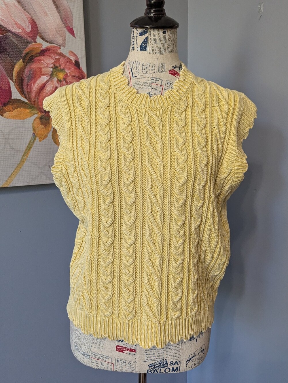 Yellow Cable-Knit Sleeveless Sweater Vest